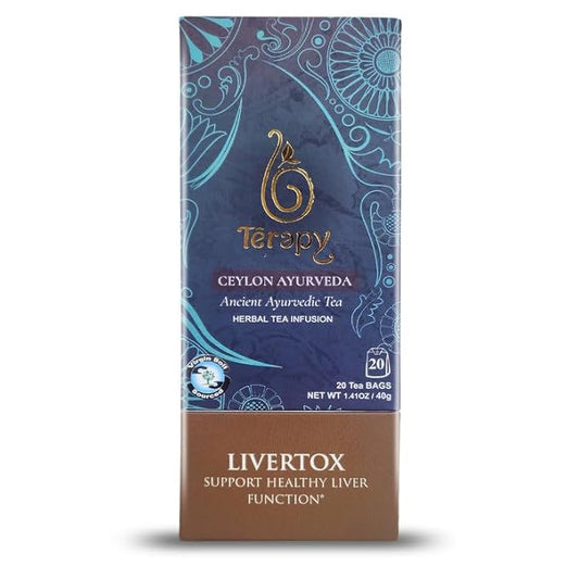 Térapy Ceylon LIVERTOX Organic Herbal Tea Bags | Helps with Liver Kidney Cleanse Detox & Repair | 100% Natural Ayurvedic Ingredients including Turmeric, Aloe Vera and Lemongrass | 20 Individually Wrapped Tea Bags