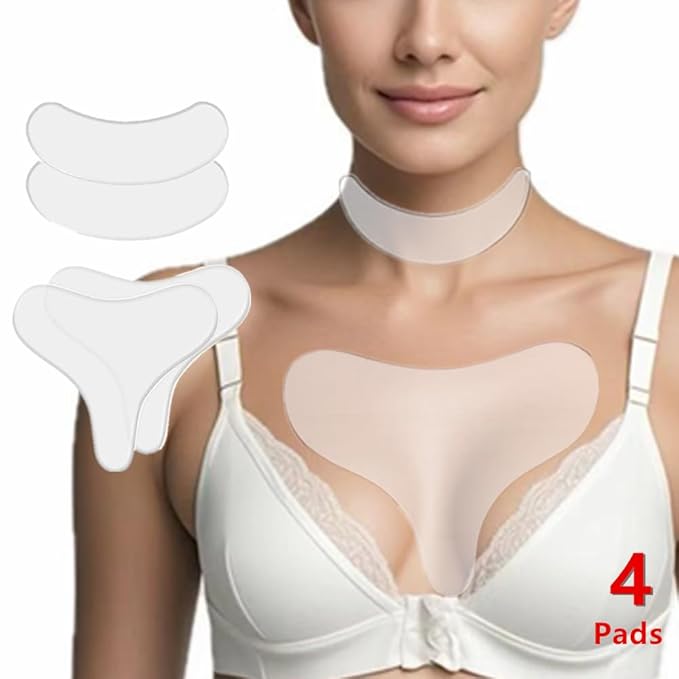 Neck wrinkle patches - chest & Neck wrinkle Treatment - silicone patches for wrinkle 4 pcs - Reusable Grade Anti-Ageing chest wrinkle Pad