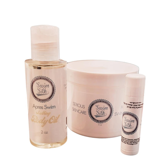 Swim Trio for Skin Protection, Hydration and Nourishment - Skin Shield, Body Oil and Lip Balm