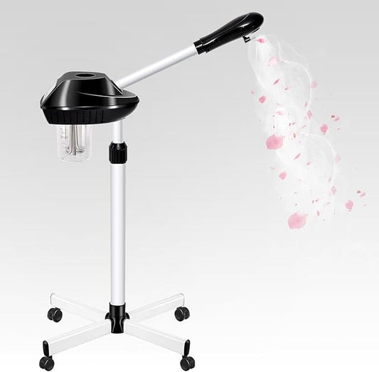 Professional Facial Steamer on Wheels, Ozone Facial Steamer with Time Setting, Stand Face Steamer Adjustable Height for Spa, Salon and at Home Use