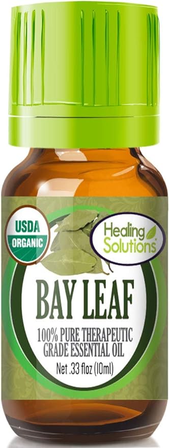 Healing Solutions Pure Bay Leaf Essential Oil, Organic & Undiluted, 0.33 oz (10ml) - for Hair, Diffuser, & Skin