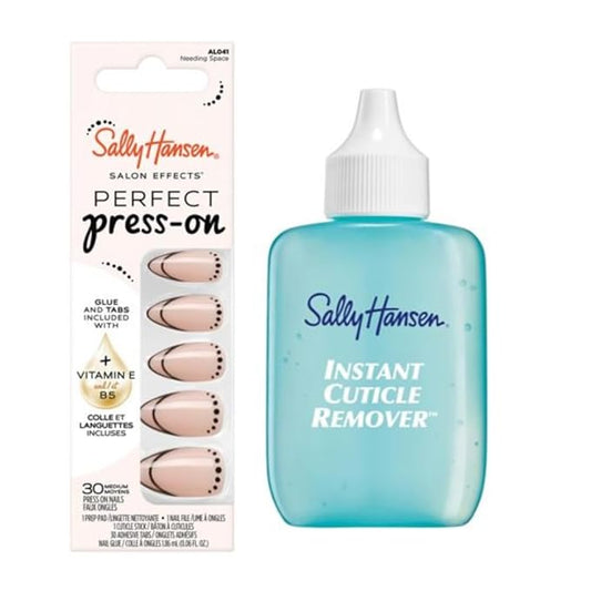 Sally Hansen Instant Cuticle Remover & Salon Effects Press-On Nails Kit - 15 Second Cuticle Remover with Aloe & 30 Nail Designs with Nail Glue