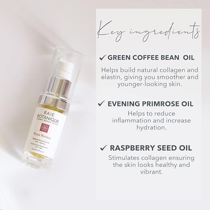 Baie Botanique Anti-Aging Facial Oil 15ml - Rose Absolute, Camelia, Borage, Evening Primrose, Abyssinian & Amla Oil - 100% Natural, 90% Organic