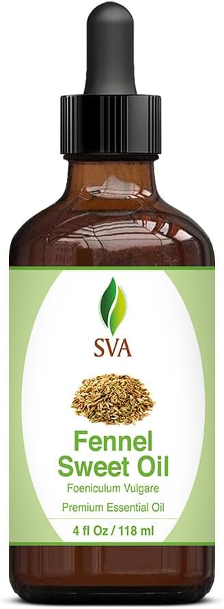 SVA Sweet Fennel Essential Oil – 4 Fl Oz – 100% Natural Fennel Oil - for Diffuser, Hair Care, Face, Skin Care, Aromatherapy, Scalp and Body Massage, Soap and Candle Making – with Dropper
