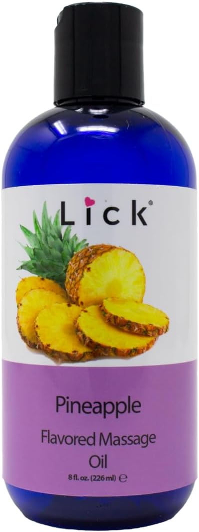 Lick Pineapple Passion Flavored Massage Oil – Sweet, Tropical, Body Safe for Intimacy & Romance, 8 oz