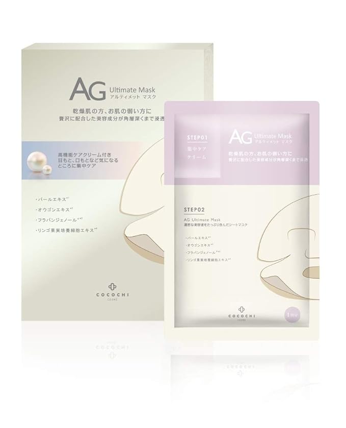 Anti Aging Face Mask for Women & Men – Hydrating Antiglycation Sheet Mask with Orimos® Complex, Botanical Extracts, Vitamin C Derivative, Alpha Arbutin & Pearl, Made in Japan, 5 Sheets