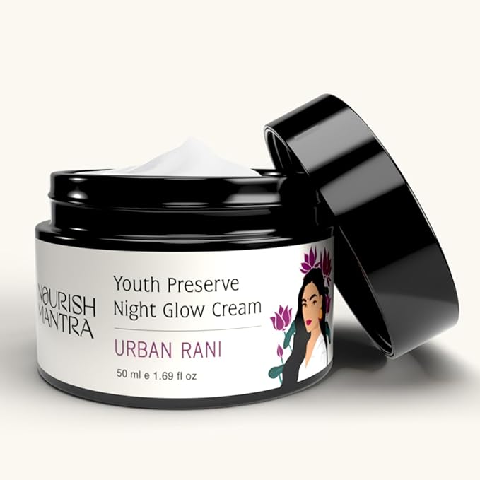 NOURISH MANTRA Urban Youth Preserve Night Glow Cream/With Retinol, Hyaluronic Acid, CICA, and Ashwagandha Extracts/Hydrates, Repairs Skin & Addresses signs of aging/All Skin Types/ 50ml