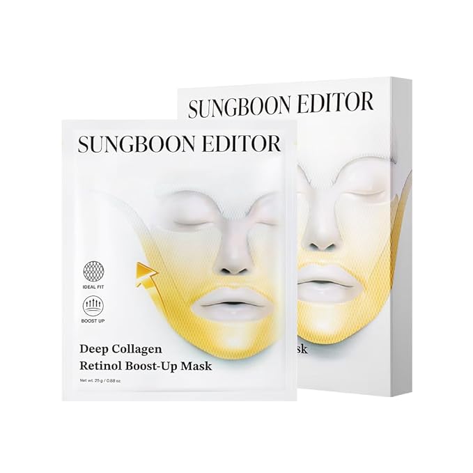 SUNBOON EDITOR Deep Collagen Retinol Tension Boost Up Mask | Retinol, Volufiline, Lifted Skin, Skin Firmness, Boosted Volume for Sagging skin, Double Chin Reducer, V Line Lifting Mask, 25g x 4ea