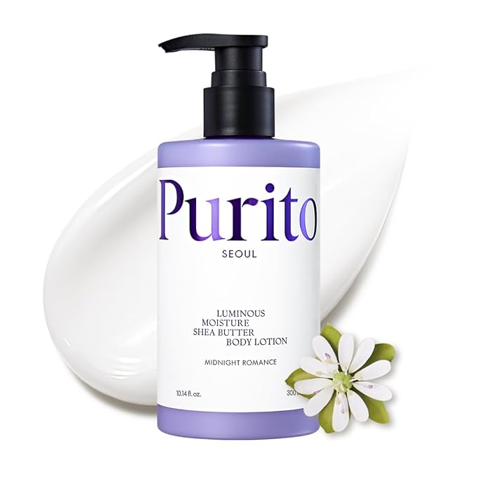 PURITO Luminous Moisture Shea Butter Body Lotion, Shea Butter, Gentle on Skin, Moisturizing, Dry Skin, Pump Bottle, K-Beauty, 300ml / 10.14 fl. oz. (Midnight Romance, 10.14 fl. oz.)