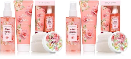 BODY & EARTH Body Mist Gift Set - Spa Gifts for Women, Perfume, Body Lotion, and Body Scrub in a Rose Water Box- Perfect Birthday Gifts for Mom Girlfriend, Valentines Day Gifts for Her (Pack of 2)