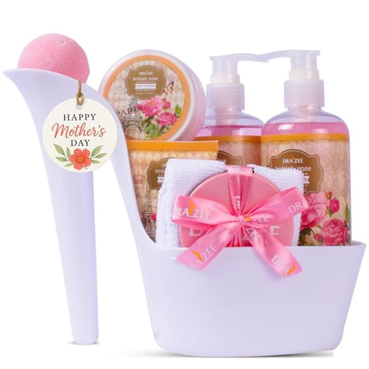 Draizee Mothers Day Gifts for Mom - Spa Gift Baskets for Women - 8 Pcs Luxury Rose Scented Heel Shoe Design Bath and Body Spa Set-Self Care Package for Women, Presents for Mom, Body Care Set for Her