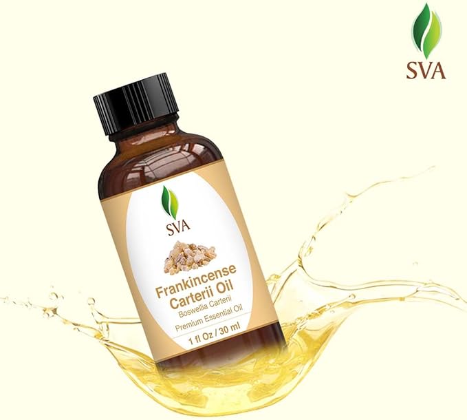 SVA Frankincense Essential Oil – 1 Fl Oz – 100% Natural Boswellia Carterii Oil - for Diffuser, Hair Care, Face, Skin Care, Aromatherapy, Scalp and Body Massage, Soap and Candle Making – with Dropper