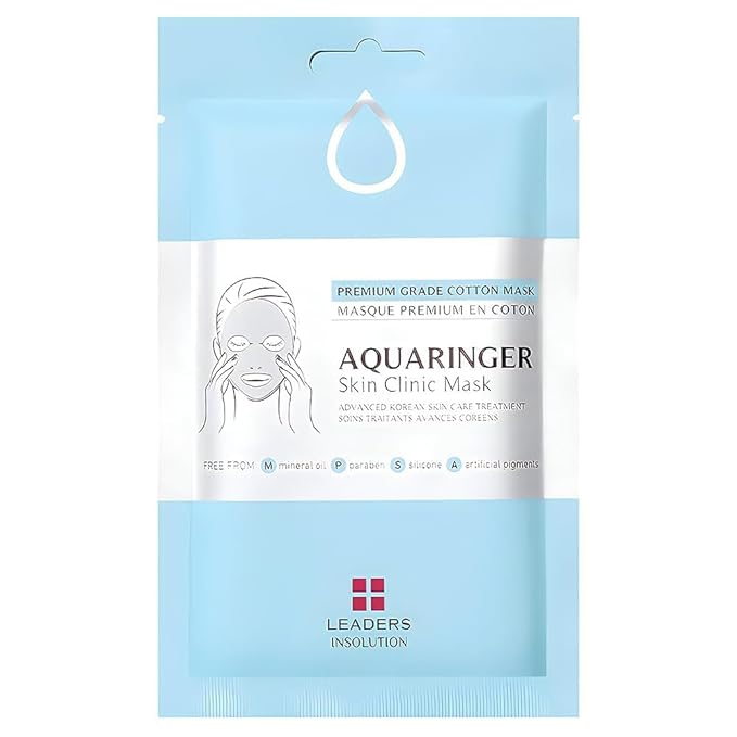 Leaders Insolution Aquaringer Skin Clinic Mask | Intense Hydration Treatment Mask with Swiss Glacial Water & Power Peptides | Moisturizing & Firming for Dry Skin, Fine Lines (5 Sheets)