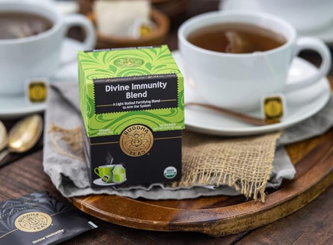 Buddha Teas - Organic Divine Immunity Blend - Herbal Tea - For Health & Wellbeing - With Antioxidants & Minerals - Clean Ingredients - Caffeine Free - OU Kosher & Non-GMO - 18 Tea Bags (Pack of 1)