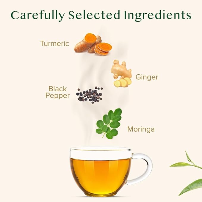 VAHDAM, Turmeric Moringa Tea Bags (100 Herbal Tea Bags) Caffeine Free, Non GMO, Gluten Free | 100% Pure Herbal Blend - Sweet & Earthy | Resealable Ziplock Pouch