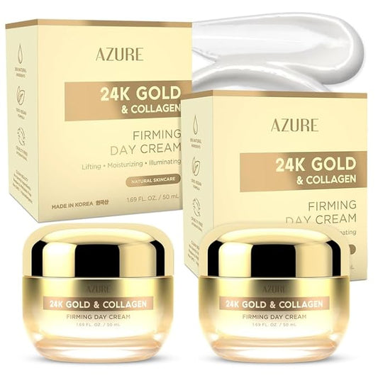 Azure Dermatologist Tested 24K Gold & Collagen Face Moisturizer - K Beauty Anti-Aging Face Cream for Firming & Skin Tightening Face Cream - Korean Skincare - All Skin Type 1.69 fl oz - 2 Pack