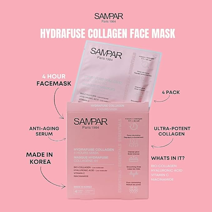 Hydrafuse Collagen 4 Hours or Overnight Mask – Korean Skincare for Radiant, Smooth Skin | Anti-Aging Face Mask with Ultra-Potent Collagen to Reduce Wrinkles, Tighten Pores & Boost Glow (4-Pack)