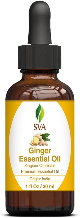 SVA Ginger Essential Oil – 1 Fl Oz – 100% Natural Ginger Oil - for Diffuser, Hair Care, Face, Skin Care, Aromatherapy, Scalp and Body Massage, Soap and Candle Making – with Dropper