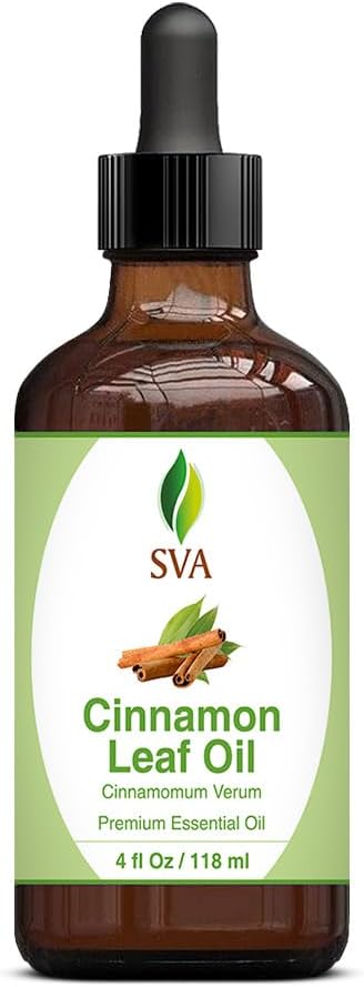 SVA Cinnamon Leaf Essential Oil – 4 Fl Oz – 100% Natural Cinnamon Oil - for Diffuser, Hair Care, Face, Skin Care, Aromatherapy, Scalp and Body Massage, Soap and Candle Making – with Dropper