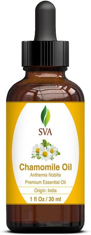 SVA Chamomile Essential Oil – 1 Fl Oz – 100% Natural Chamomile Oil - for Diffuser, Hair Care, Face, Skin Care, Aromatherapy, Scalp and Body Massage, Soap and Candle Making – with Dropper