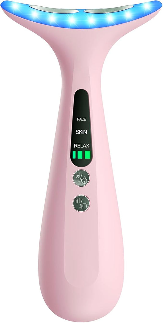 Facial and Neck Massager for Face, Neck - Skin Lifting & Firming - Wrinkle & Dark Circle Reducer - at Home Skin Care Face Sculpting Tool and Neck Massager-Pale Pink