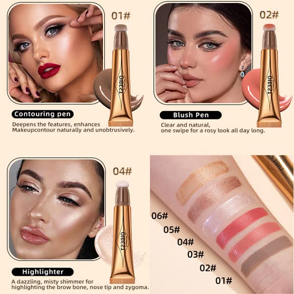 3PCS Liquid Contour Beauty Wand, Liquid Blush Highlighter Makeup Stick with Applicator, Cream Bronzer Stick Natural Matte Finish, Lightweight Blendable Cream Contour Highlighter Blush Wand