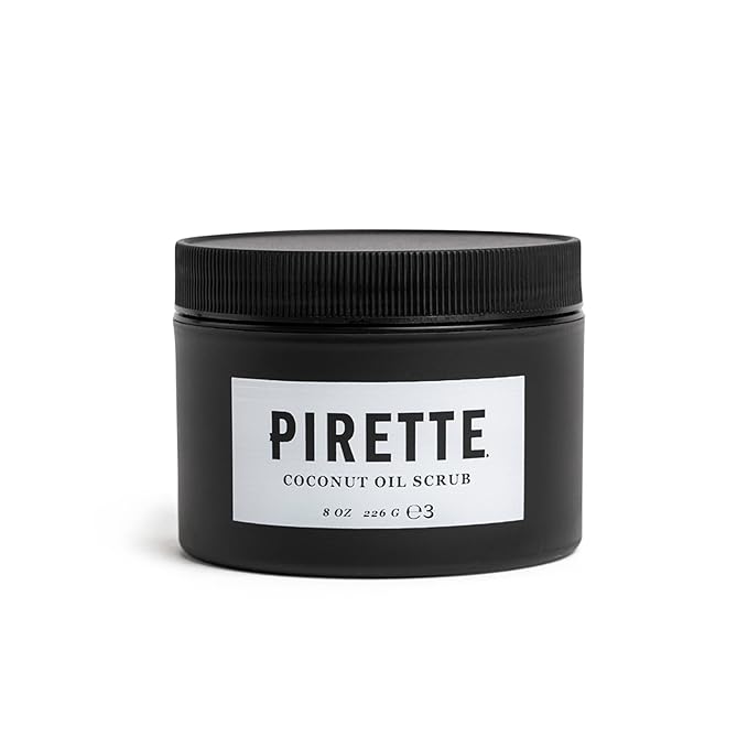 PIRETTE Coconut Oil Scrub, Women’s Beach Inspired Sugar Body Scrub, Safe for Sensitive Skin, Notes of Fresh Coconut, Surf Wax & Sunscreen, 8 Fl Oz