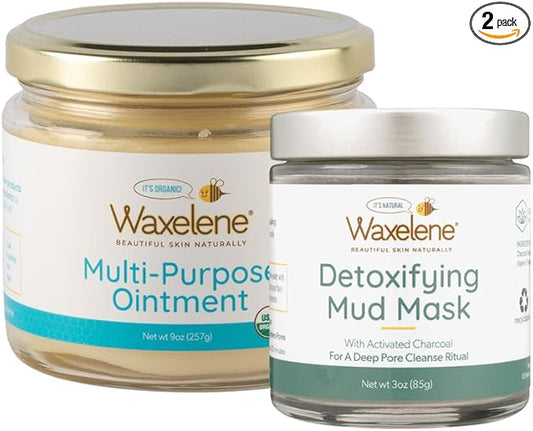 Waxelene Multi-Purpose Ointment, Organic, Large Jar & Detoxifying Mud-Mask
