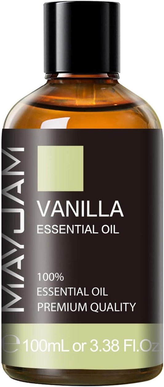 Vanilla Essential Oil, 3.38FL.OZ Pure Essential Oils with Glass Dropper, Large Volume Vanilla Oil, Perfect for Massage, DIY Candle and Soap Making (100ML)