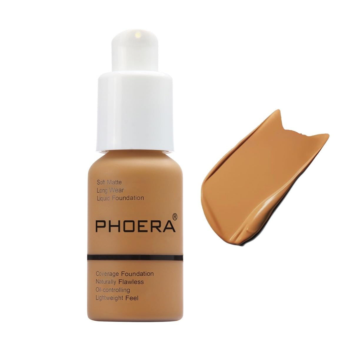 PHOERA Foundation, Long-Lasting Waterproof Oil Full Coverage Flawless Soft Matte Liquid Foundation.(﻿ 1pcs-111# Chestnut)