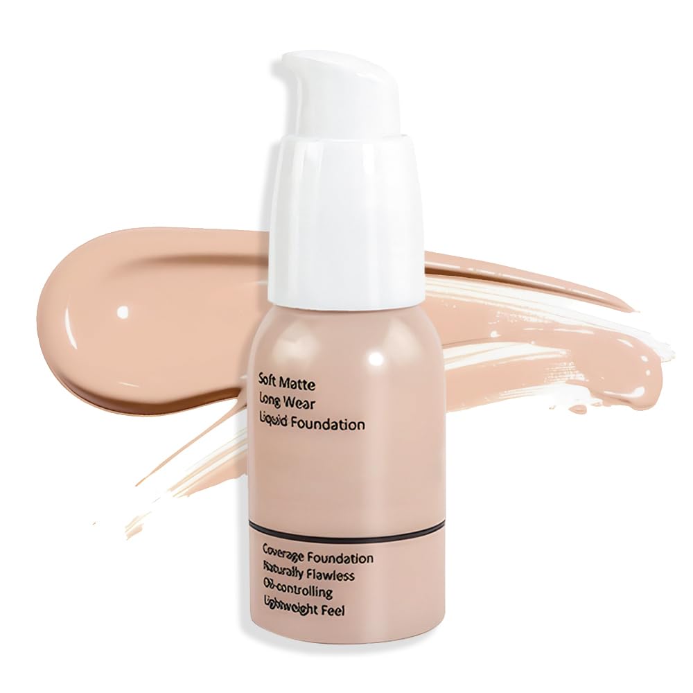 Matte Liquid Full Coverage Foundation, Flawless Soft Matte 24HR Oil Control Full Coverage Foundation Makeup for Women, Long-Lasting Waterproof Full Coverage, 01#Nude (01, Pack of 1)