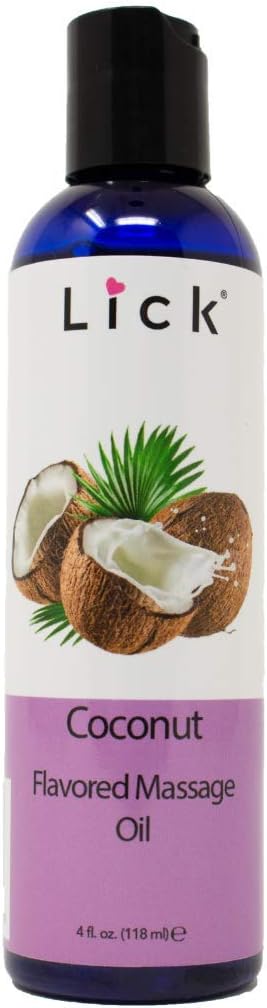 Coconut Flavored Massage Oil for Couples – Edible Massaging Lotion with Vitamin E, Sweet Almond and Coconut Oil is Non Sticky and Gentle on Skin – Natural, Relaxing and Vegan (4 oz)