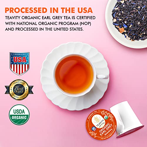 Organic Earl Grey Tea Pods for Keurig - Caffeinated Unsweet Black Tea for K Cup Brewing by Teavity (12 Tea Pods)