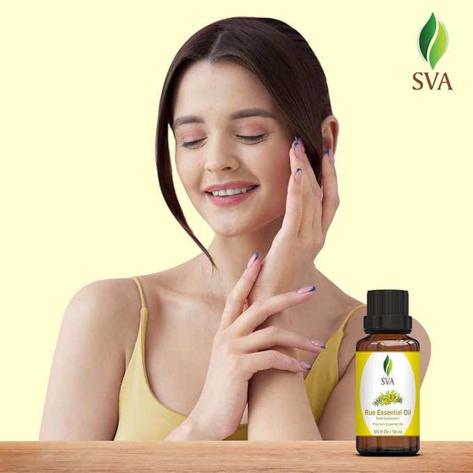 SVA Rue Essential Oil – 1/3 Fl Oz – 100% Natural Rue Oil - for Diffuser, Hair Care, Face, Skin Care, Aromatherapy, Scalp and Body Massage, Soap and Candle Making