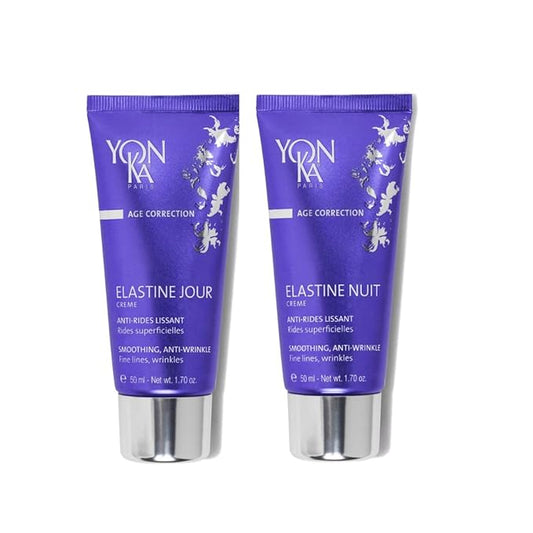 Yon-Ka Elastine Jour & Nuit Anti-Wrinkle Day and Night Cream Set, Anti Aging Facial Moisturizer, Soften Fine Lines and Wrinkles with Vitamin C and Elastin Peptides, Paraben-Free