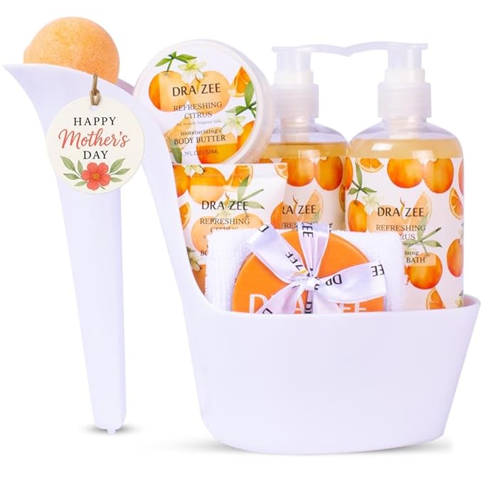 Draizee Mothers Day Gifts for Mom - Spa Gift Baskets for Women - 8 Pcs Luxury Citrus Scented Heel Shoe Design Bath and Body Spa Set - Self Care Package for Women, Present for Mom-Body Care Set for Her