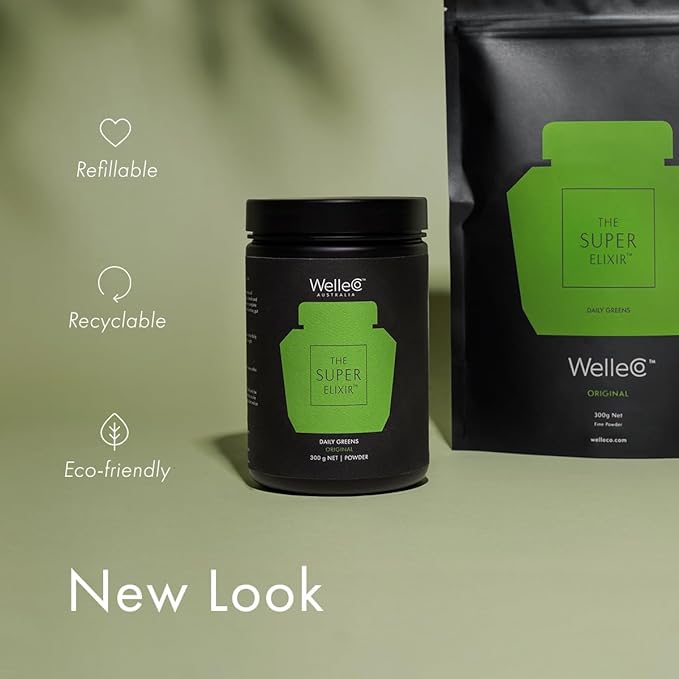 WelleCo The Super Elixir Daily Greens Powder, Probiotic Drink Mix with Whole Foods, Gluten Free, Vegan Gut Health Powder, Energy, Immunity, Healthy Skin, Hair & Nails (300g, Pineapple & Lime Jar)