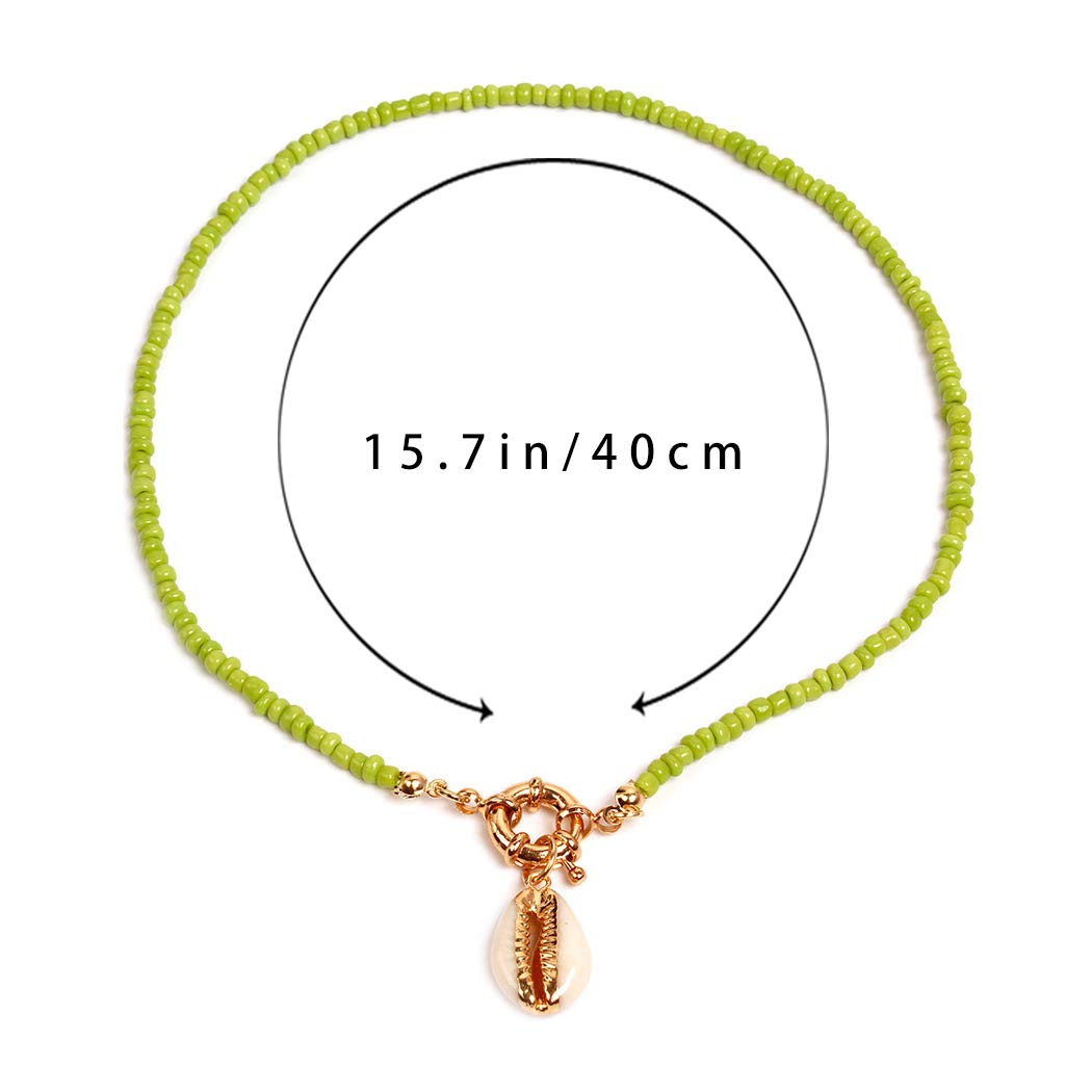 Bohemian Necklace Bead Shell Necklace Chain Pendant Necklace Jewelry for Women and Girls (Green)