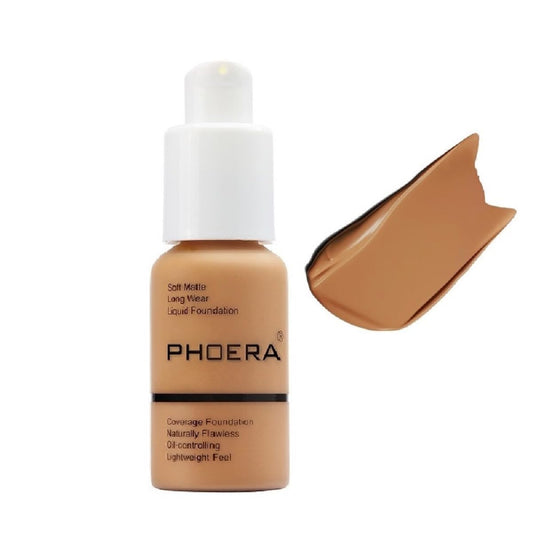 PHOERA Foundation, Flawless Soft Matte Liquid Foundation 24 HR Oil Control Concealer Foundation Makeup. (1 Pcs-106 -Warm Sun)