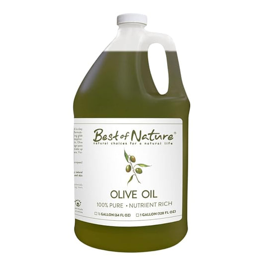 Best of Nature 100% Pure Olive Massage & Body Oil - Cold Pressed, Unscented Moisturizer for Skin & Hair, Bath Oil, Half Gallon (64 fl oz)
