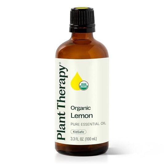 Plant Therapy Organic Lemon Essential Oil 100% Pure, USDA Certified Organic, Undiluted, Natural Aromatherapy, Therapeutic Grade 100 mL (3.3 oz)