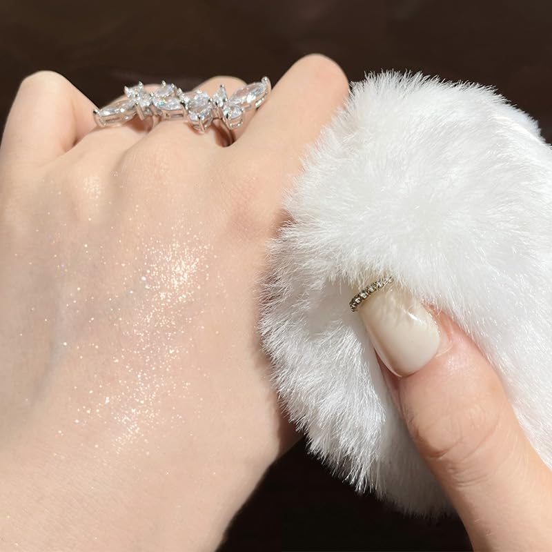 Highlight Glitter Powder Ball,White Shimmer Highlighter Makeup Powder Puff,Comfortable and Cute Plush Long-Lasting Body Shine for Various Occasions