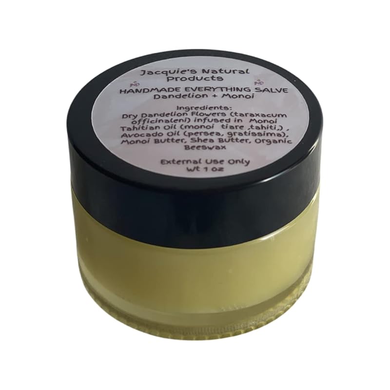 Jacquie's Natural Products Dandelion and Monoi Balm Ointment 1oz, Tattoo, Face Cream, Razor Cream, After Hair Removal Cream, After Sun Ointment, Sensitive Skin Cream Herbal Plant-based ointment