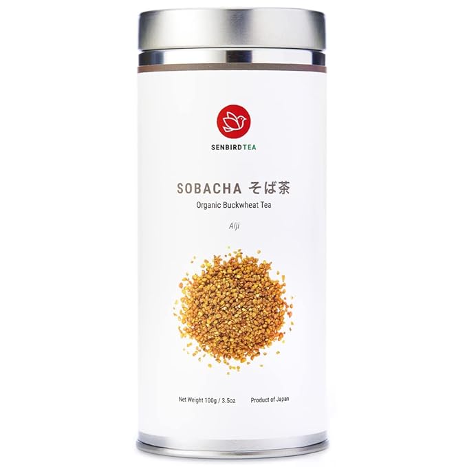 Senbird Organic Sobacha - Japanese Soba Buckwheat Tea - From Hokkaido - Loose Leaf in Airtight Tea Tin (3.5oz/100g)