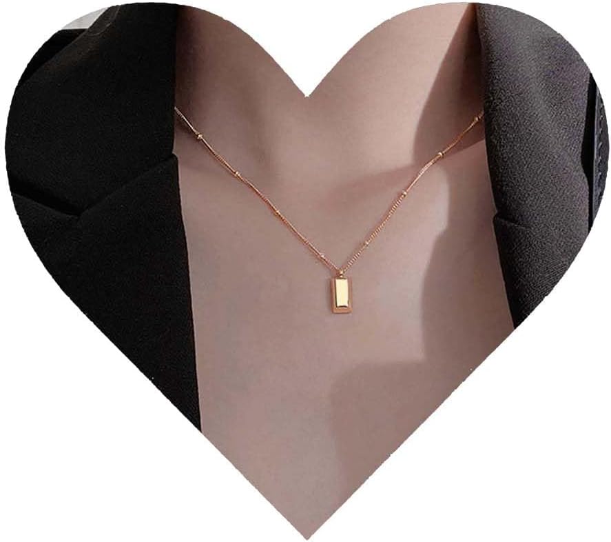 Vintage Square Pendant Necklace Polish Square Necklace Square Choker Necklace Gold Ball Chain Necklace Jewelry for Women (Gold)