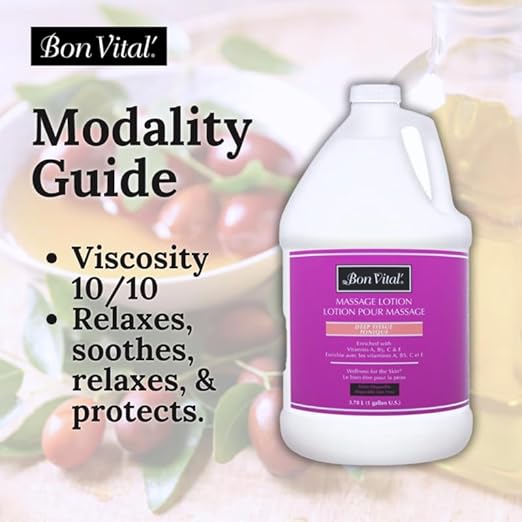 Bon Vital' Deep Tissue Massage Lotion for Deep Tissue Massages and Muscle Relaxation, Moisturizer Leaves No Greasy Feeling, Penetrates Deeply to Repair and Soften Skin, 1 Gal, Label may Vary
