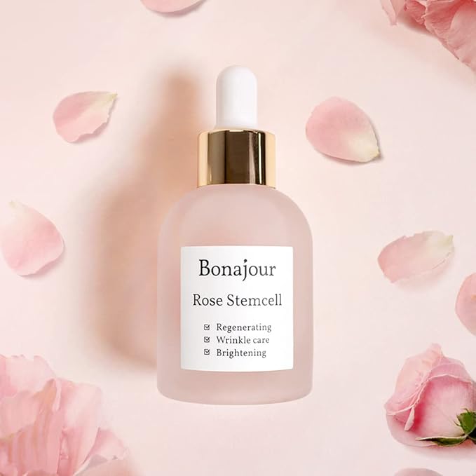 [BONAJOUR] Vegan beauty Rose Stem Cell Ampoule - Best Face Anti-Wrinkle & Aging, Brightening Care/Total Care Serum 1.0 Fl. Oz