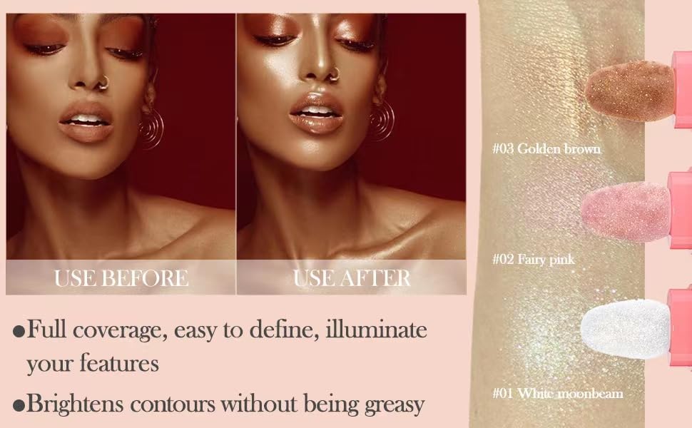 Glitter Powder Highlighter Makeup, Body Brightens the Natural Three-Dimensional Face Blusher Fairy Highlight Patting Powder. (05# Gold Color)