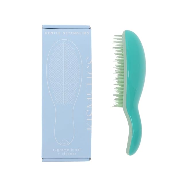 Supreme Brush + Cleaner, Gentle Detangling, Detangler Hair Brush for All Hair Types. For use on Wet or Dry Hair (Aqua)