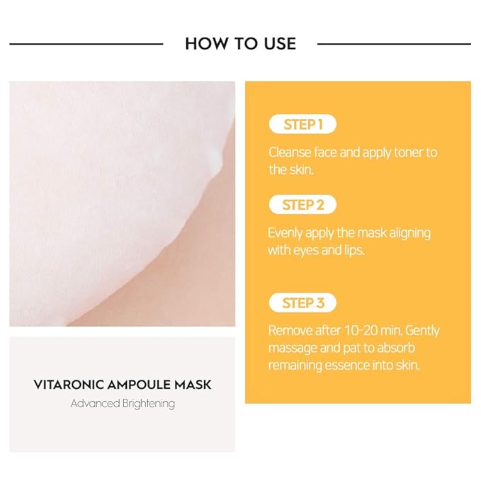[K Beauty Snp] Vitaronic Ampoule Sheet Mask | Nourishing, Moisturizing, and Refreshing for All Skin Types with Vitamin B, C, D, and E | Face Masks Skincare | Korean Skin Care Facial Mask | 10 Sheets